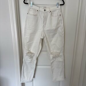 American Eagle Outfitters Cream Distressed Ankle Jeans